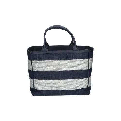 Valextra Denim With Calfskin Tote Bag, Shopping Bag, Handbag Women's Black & White