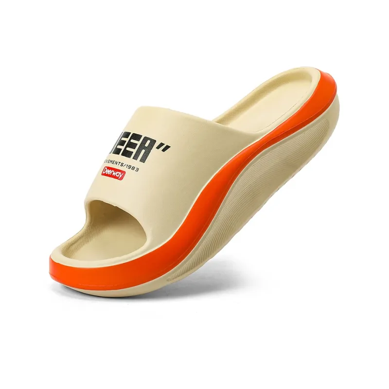 DEERWAY Slide Slippers Men Khaki Orange/Black/White-3