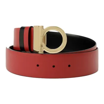 FERRAGAMO Double-Sided Design Smooth Buckle Leather Belts Women's Red