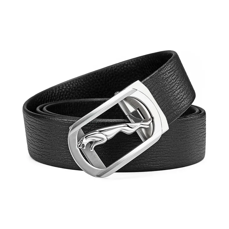 JAGUAR Casual Cut Out Automatic Buckle Cow Leather Leather Belts Men's Black Width 3.4cm-3