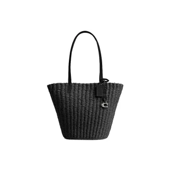 COACH Straw Cellulose Material Tote Bag, Shopping Bag, Handbag, Shoulder Bag Small Size Women's Black