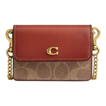 COACH Signature Coated Canvas With Exquisite Calfskin One Shoulder Crossbody Card Holder Mini Women's Tawny