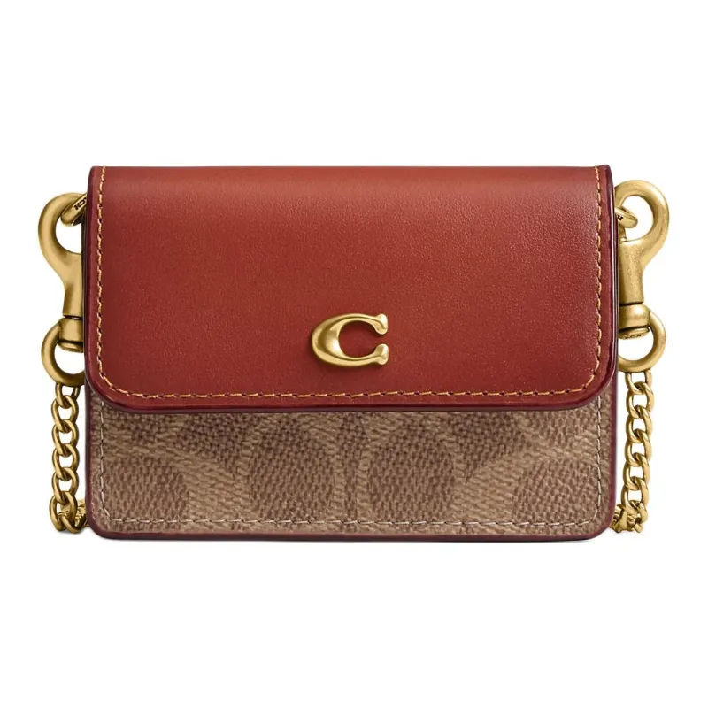 COACH Signature Coated Canvas With Exquisite Calfskin One Shoulder Crossbody Card Holder Mini Women's Tawny-0