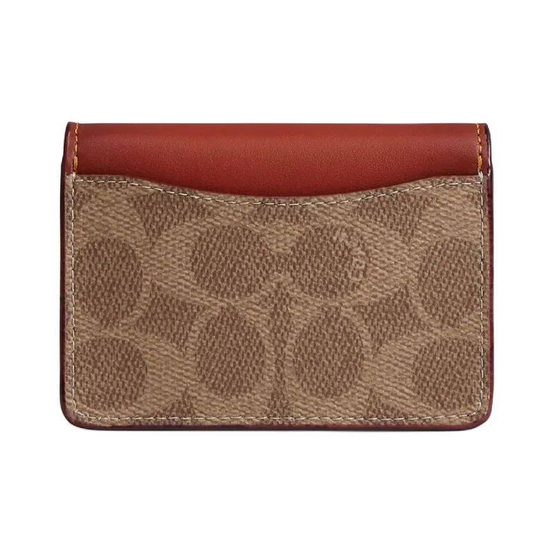COACH Signature Coated Canvas With Exquisite Calfskin One Shoulder Crossbody Card Holder Mini Women's Tawny-2