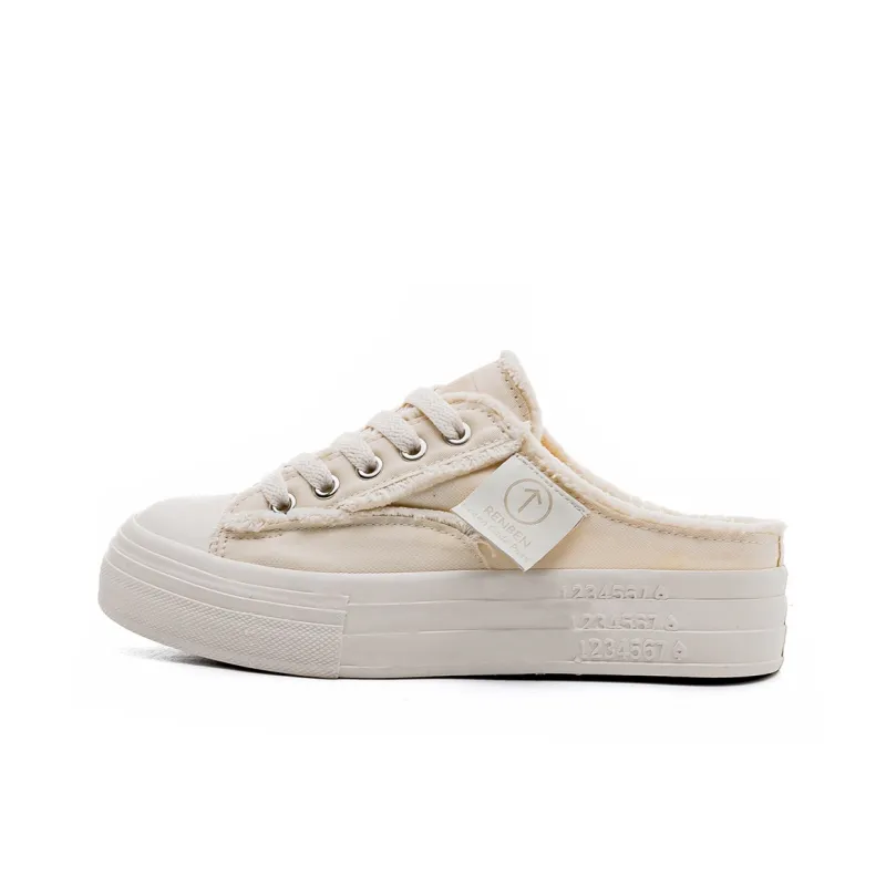 RENBEN Durable Breathable Lightweight Low Top Canvas Shoes Women's Beige-0