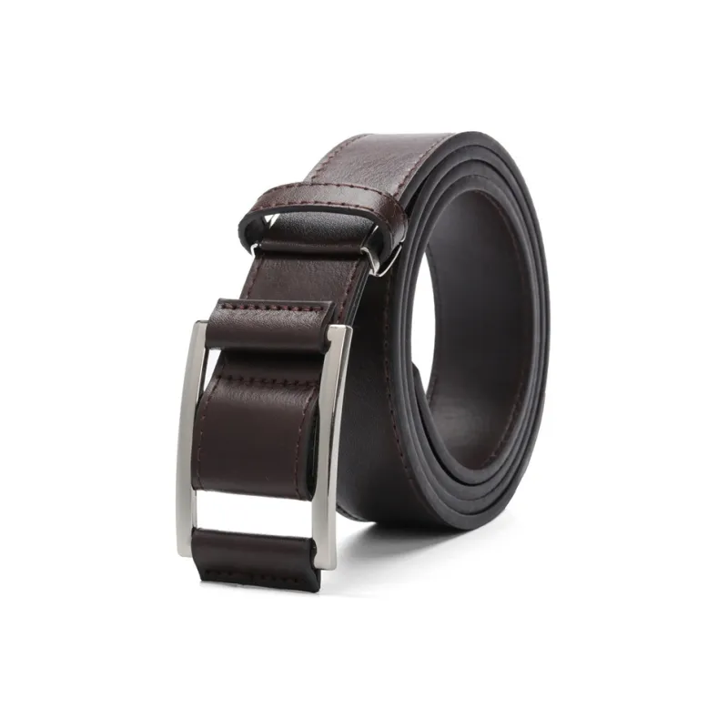 PISHUSHU No Hole PU Leather Belt Men's Black Width 3.4cm-2