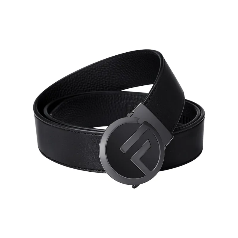 GOLF Top Grain Cow Leather Automatic Buckle Belt Men's Black Gunmetal/Gold 3.5cm-1