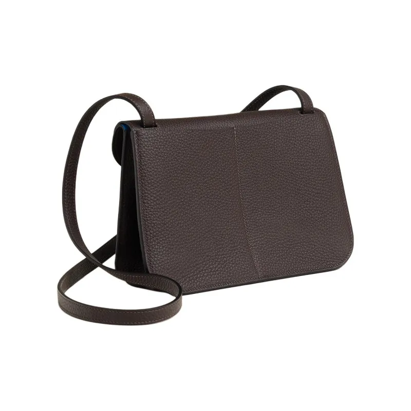 HERMES Halzan Clemence Bullock Leather Horseshoe Handbag, Shoulder Bag, Crossbody Bag Women's Ebony & Zanzibar Blue-2