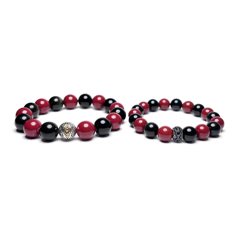 MOUNTAINS AND MANS Reconstructed Cinnabar Auspicious Beaded Bracelet Unisex-6