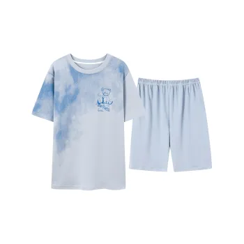 Close-fitting Areas Pajama Set Men's Blue