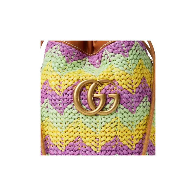 GUCCI GG Marmont Raffia Blend Viscose Crossbody Bag Shoulder Bag Extra Mini Women's Multicolor-7