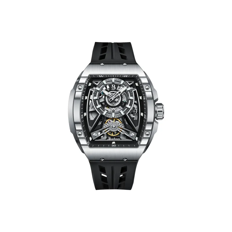 BRUBOSES Automatic Mechanical Movement Silicone Strap Watch Men's Watches Cut-Out Dial BS004-1-0