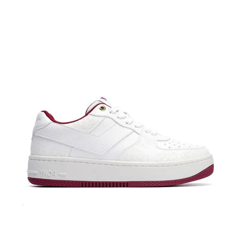 PONY Lighting Low Top Skateboard Shoes Unisex White Vermilion-1