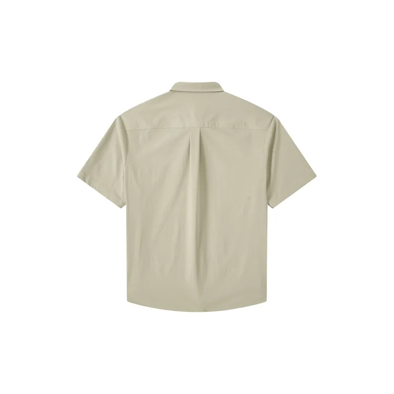 A.B.X Color Block Line Design Rivet Pocket Lapel Silhouette Short Sleeved Shirt Unisex-5