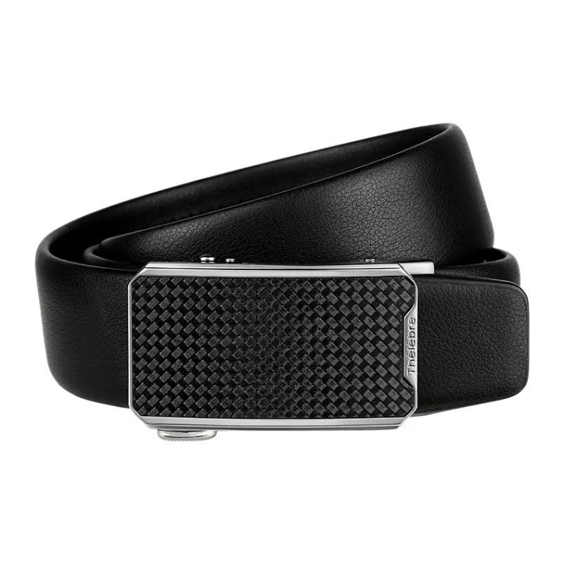 Thereble Business Elegant Alloy Buckle Top Grain Cow Leather Belts Men's Black-0