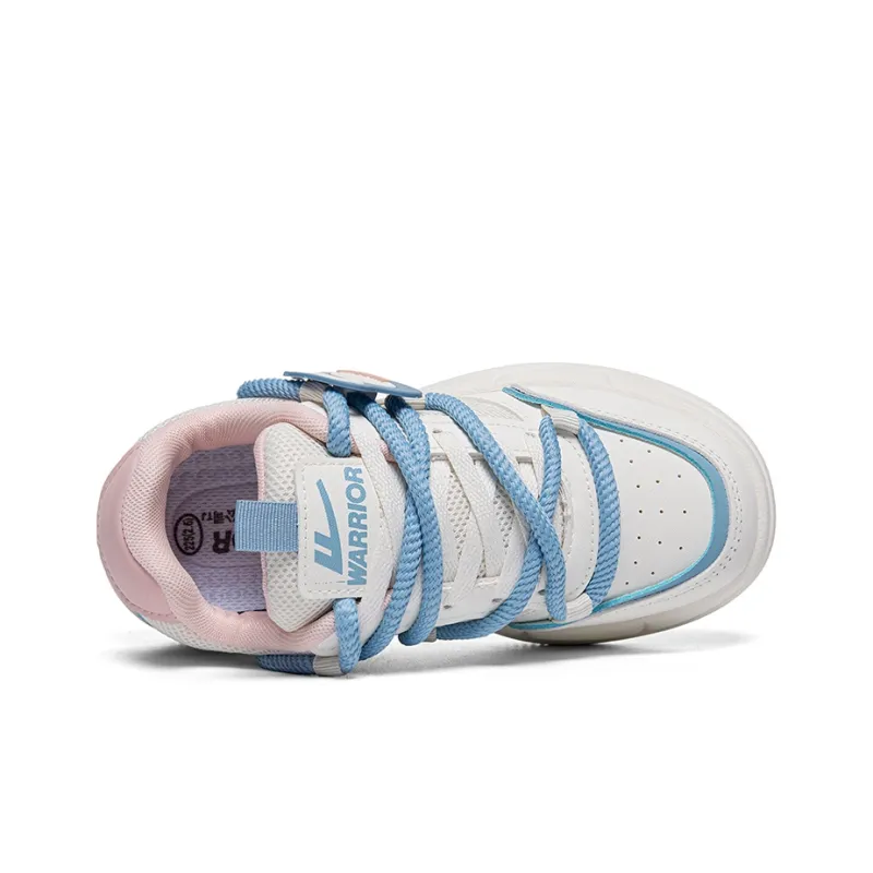 Warrior Height-Enhancing Wear-Resistant Lightweight Breathable Low-Top Skateboard Shoes Women's Beige Royal Blue-2