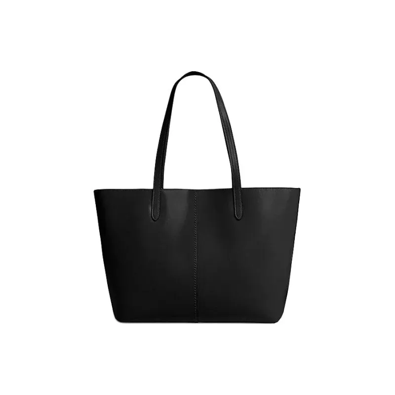COACH Cow Split Leather Tote Bag Shopping Bag Handbag Shoulder Bag Large Size Women's Black-5