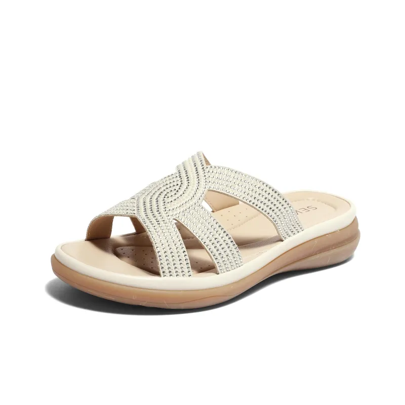 Senda Slide Slippers Women's Beige, Yellow-6