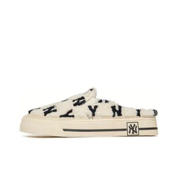 MLB Playball Mule Fleece Monogram Warm Slip Resistant Cushioning Wear Resistant Low Top Skateboard Shoes Unisex White