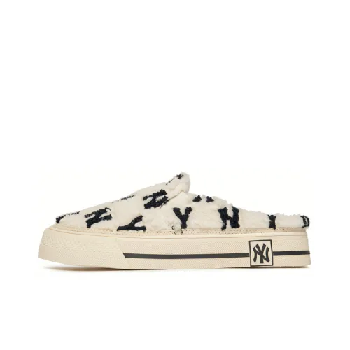 MLB Playball Mule Fleece Monogram Warm Slip Resistant Cushioning Wear Resistant Low Top Skateboard Shoes Unisex White
