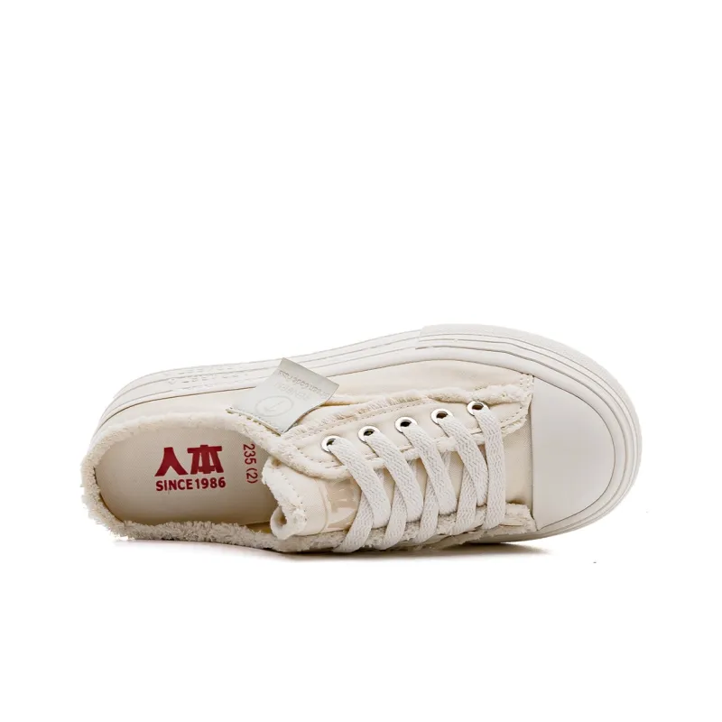 RENBEN Durable Breathable Lightweight Low Top Canvas Shoes Women's Beige-3