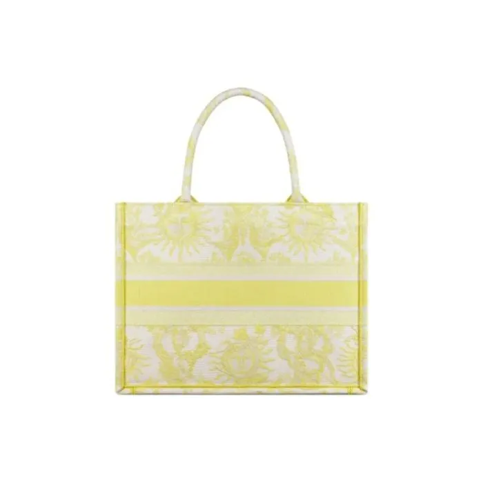 DIOR Embroidery Tote Bag Shopping Bag Handbag Medium Size Women's Yellow-2