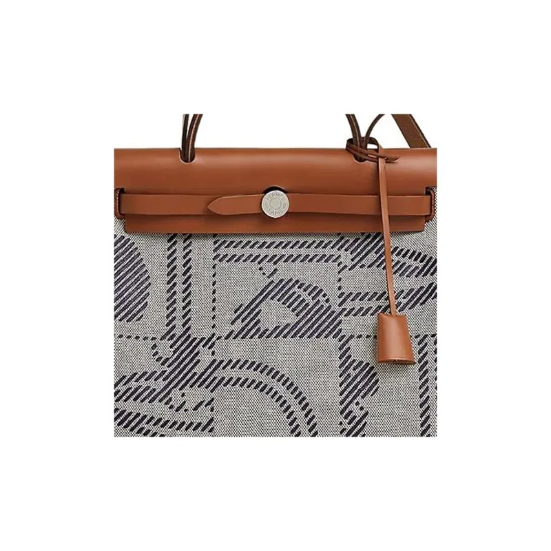 HERMES Herbag Zip Hunter Leather With Canvas Shoulder Bag, Crossbody Bag, Handbag Women's Brown/Gray-4