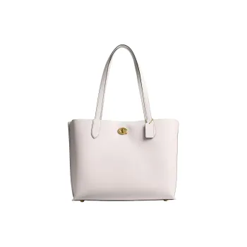 COACH Willow Polished Pebbled Leather Tote Bag, Shopping Bag, Shoulder Bag, Handbag Tubas Women's Brass & Chalk