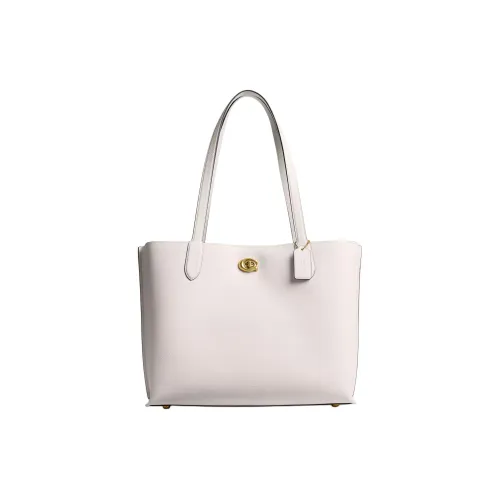 COACH Willow Polished Pebbled Leather Tote Bag, Shopping Bag, Shoulder Bag, Handbag Tubas Women's Brass & Chalk