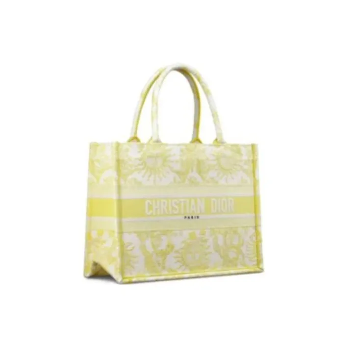 DIOR Embroidery Tote Bag Shopping Bag Handbag Medium Size Women's Yellow-1