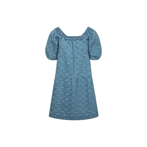 EVISU Short-Sleeved Dresses Women's Denim Blue All Over