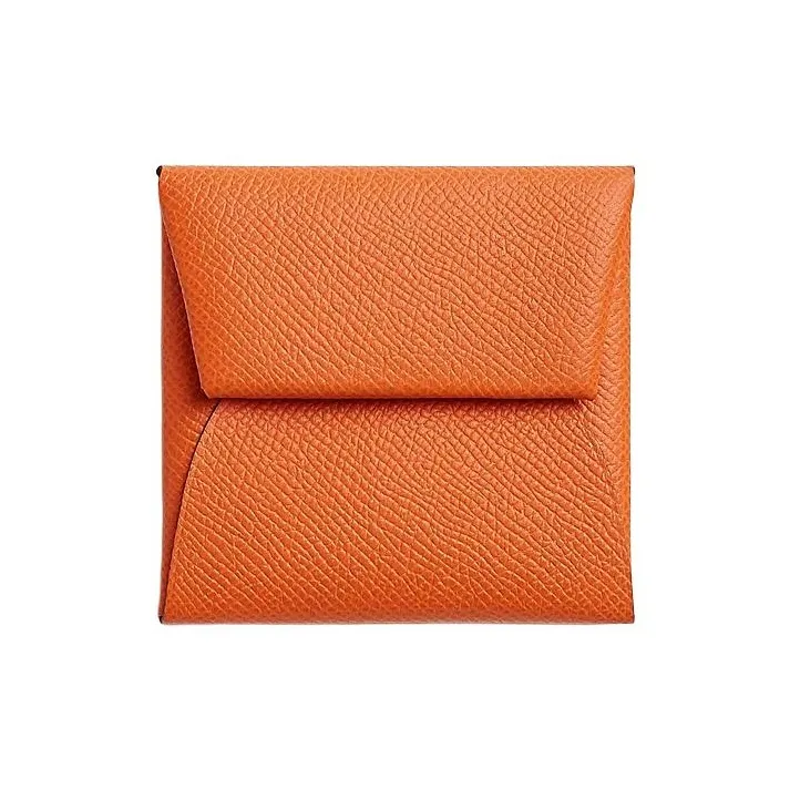 HERMES Bastia Epsom Calfskin Coin Purses Wallets Regular Women's Orange With Lime Accents-0