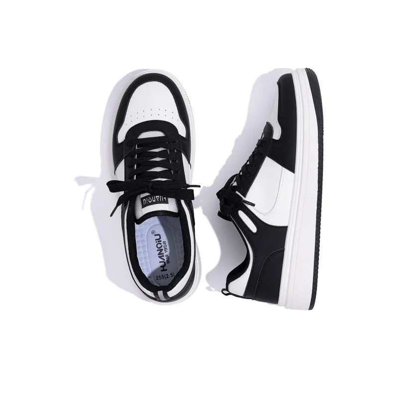 HUANQIU Height Increasing Low Top Skateboard Shoes Men's White Black-5