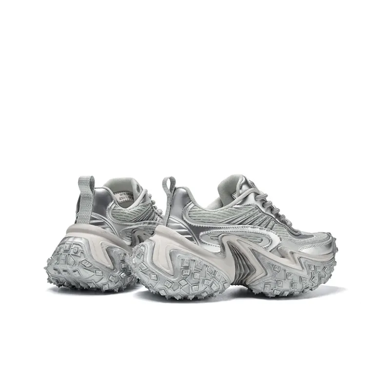 CHERYKALLY Chunky Sneakers Women's Low Top Silver/Gray-2