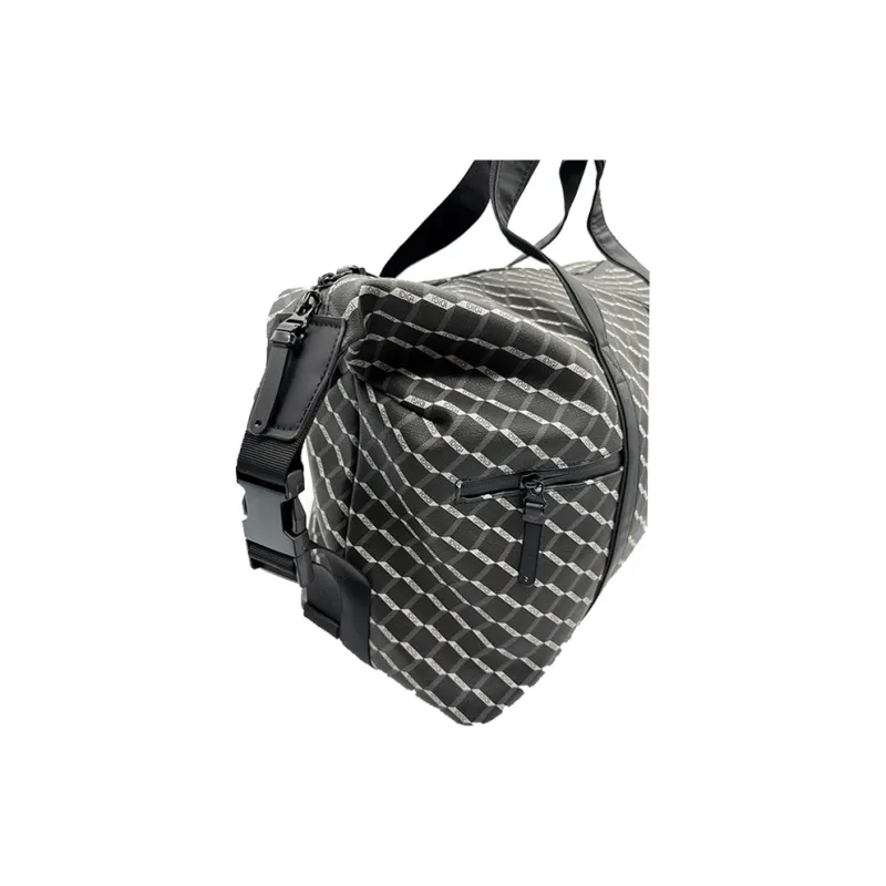 Hahhhsis PU Men's Women's Black Plaid Trendy Design Travel Bag, Unisex Couple's Version Unisex-2