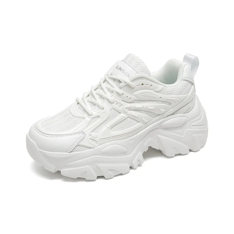 Mulinsen Height Increasing, Balance, Lightweight, Breathable, Slip Resistant Low Top Chunky Sneakers Women's White-1