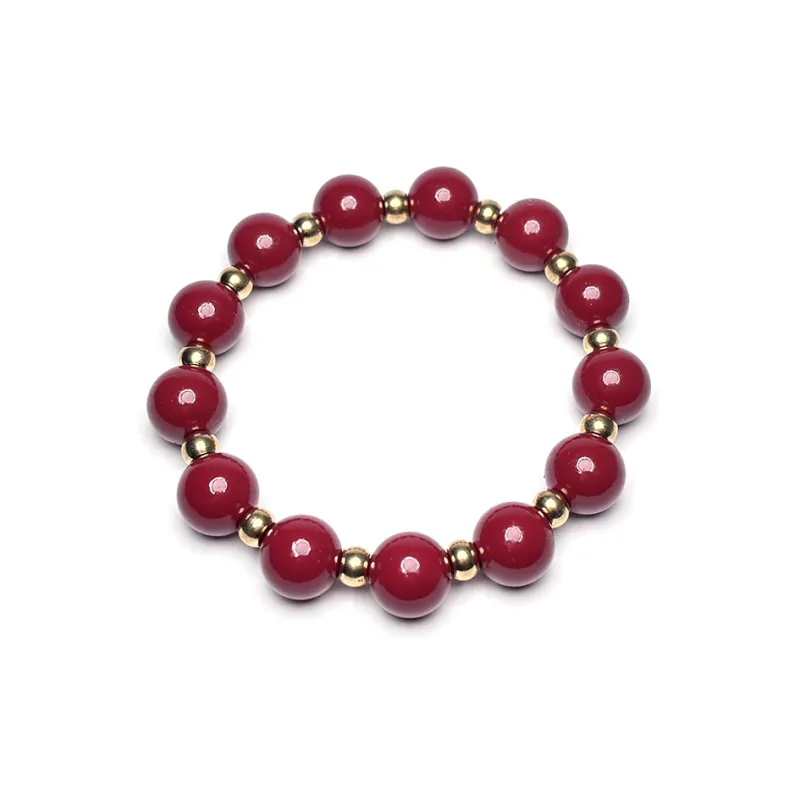 MOUNTAINS AND MANS Reconstructed Cinnabar Auspicious Fortune Beaded Bracelet Unisex-3