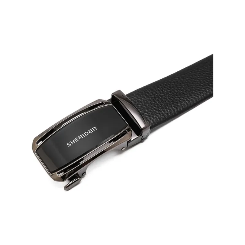 SHERIDan Business Casual Cow Leather Alloy Automatic Buckle Belt Men's Black Width  3.5cm-3
