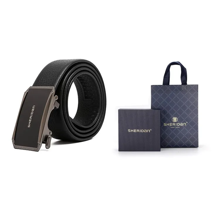 SHERIDan Business Elite Alloy Automatic Buckle Cow Leather Belt Men's Black-5