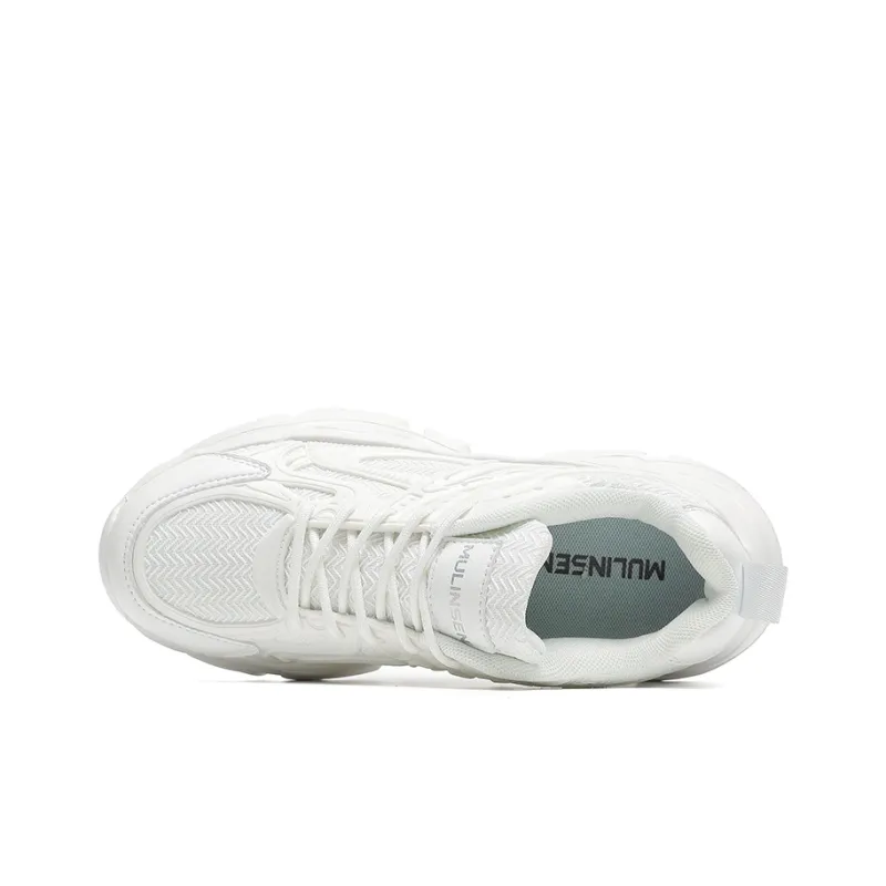 Mulinsen Height Increasing, Balance, Lightweight, Breathable, Slip Resistant Low Top Chunky Sneakers Women's White-4