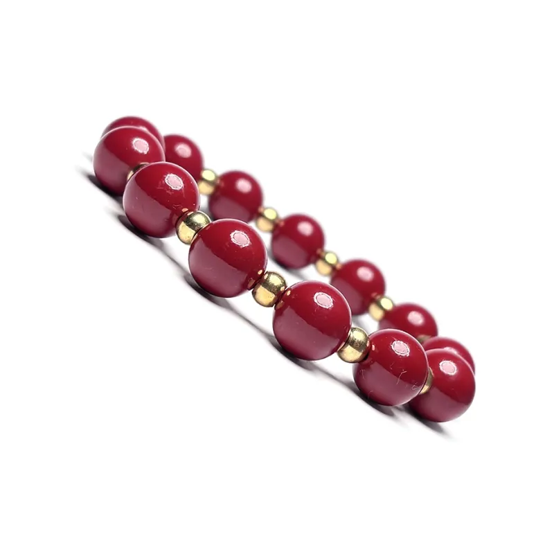 MOUNTAINS AND MANS Reconstructed Cinnabar Auspicious Fortune Beaded Bracelet Unisex-1