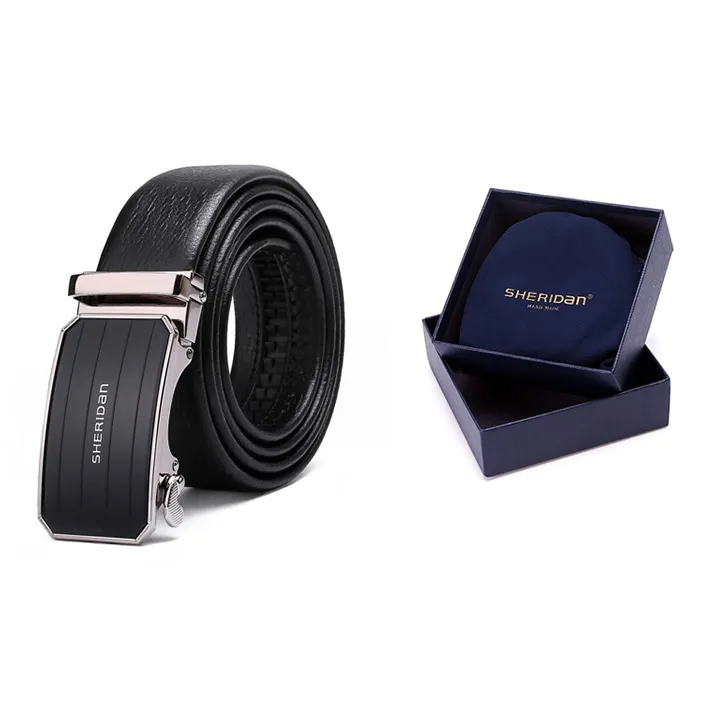 SHERIDan Business Casual Automatic Buckle Cow Leather Belt Men's Black-5