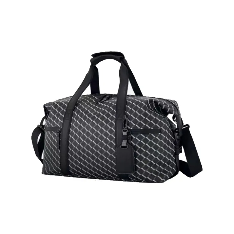 Hahhhsis PU Men's Women's Black Plaid Trendy Design Travel Bag, Unisex Couple's Version Unisex-1