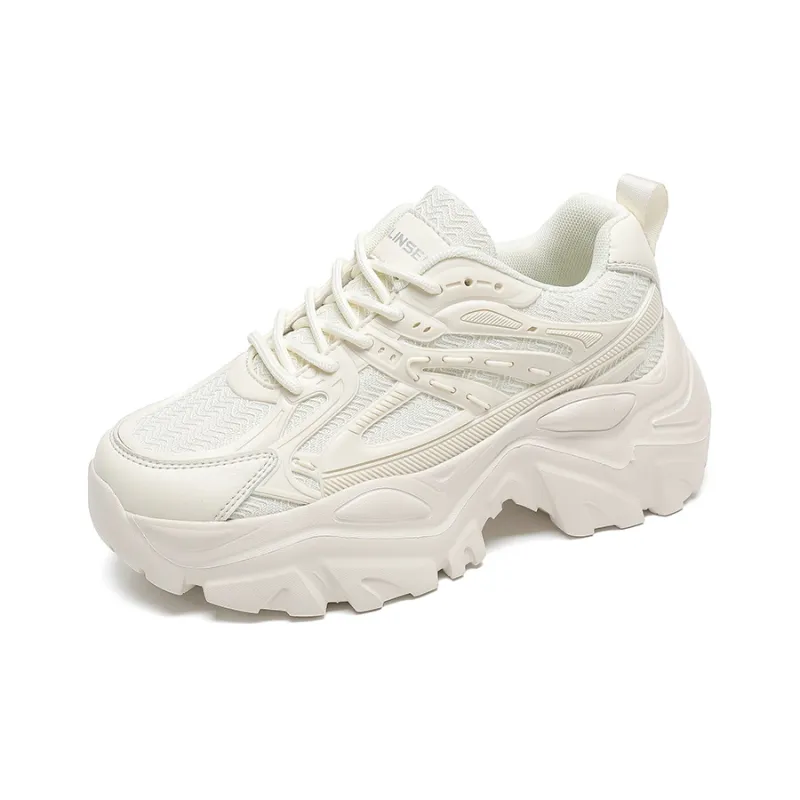 Mulinsen Height Increasing, Balance, Lightweight, Breathable, Slip Resistant Low Top Chunky Sneakers Women's White-1