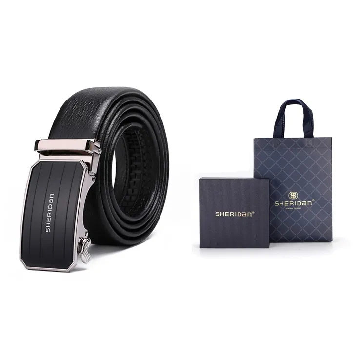 SHERIDan Business Casual Automatic Buckle Cow Leather Belt Men's Black-6