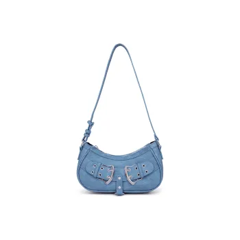 UNITE STAR Leather Shoulder Bag Women's Blue Gray/Cherry Blossom Pink/Milk White