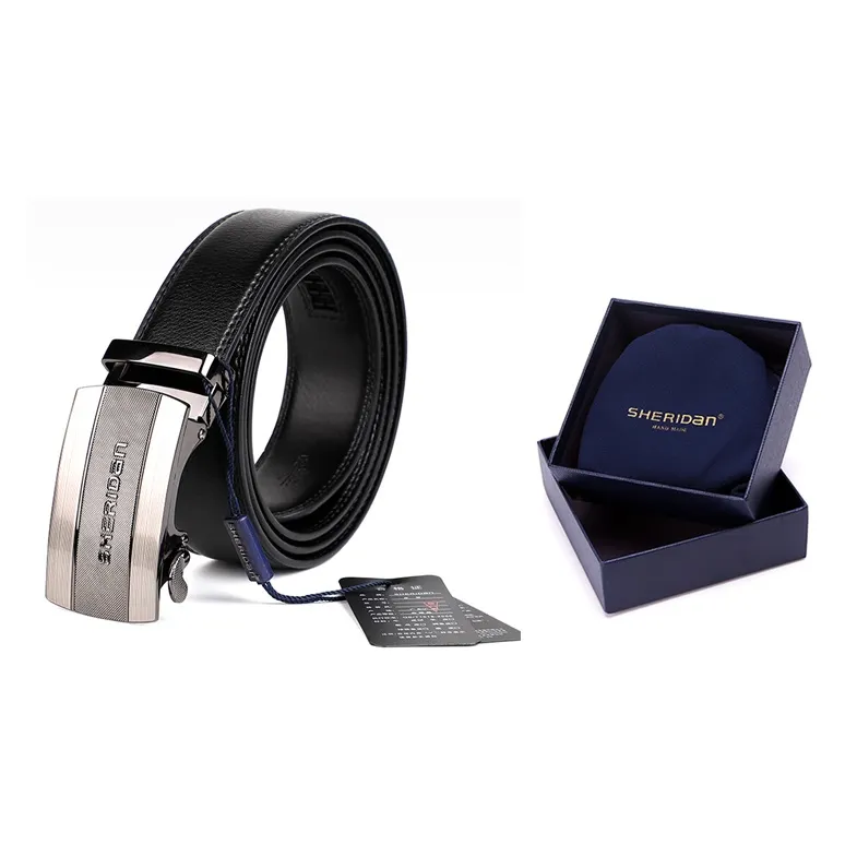 SHERIDan Business Elite Automatic Buckle Belt Cow Leather Leather Belts Men's Black Width 3.5CM-4