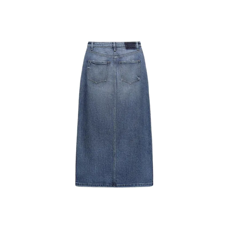 ZARA Denim Long Skirts Women's Medium Blue-1