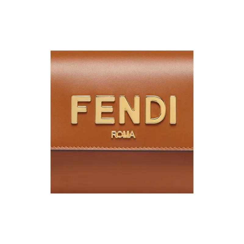 FENDI ROMA Leather Wallet Women's Brown-4