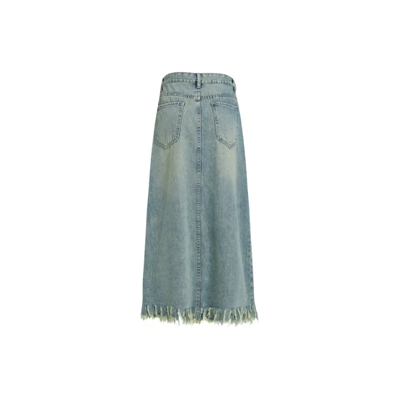 Wen Shan Denim Long Skirt Women's Jadeite Green-1